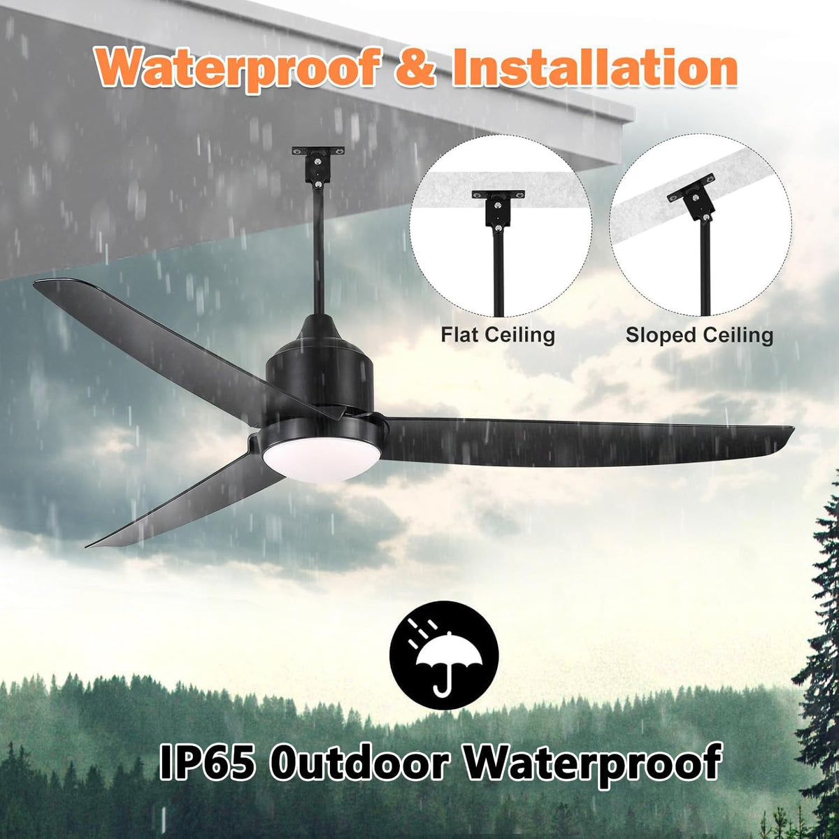 Deckenventilator mit Beleuchtung und Fernbedienung IP65 Wasserdicht Aussen Ventilator Dimmbar Fan Deckenleuchte Moderne Lampe mit Ventilator Leise