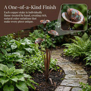View Flamed Copper Three Calla Lilies Garden Stake with Bells, 28" Handcrafted Outdoor Yard Art image 3