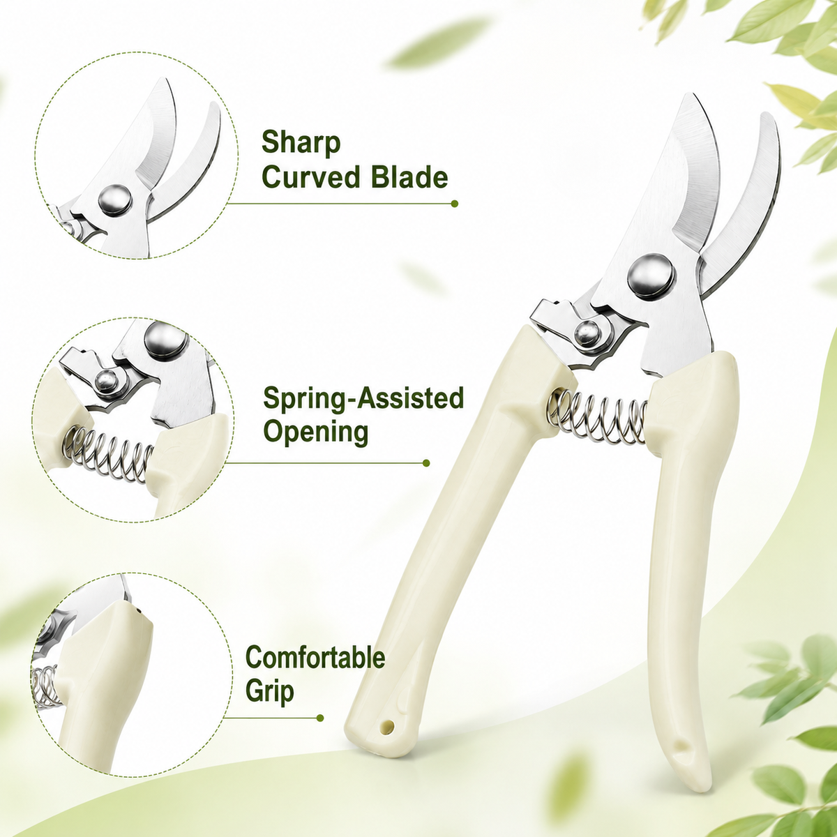 Compact Curved-Blade Garden Pruning Shears