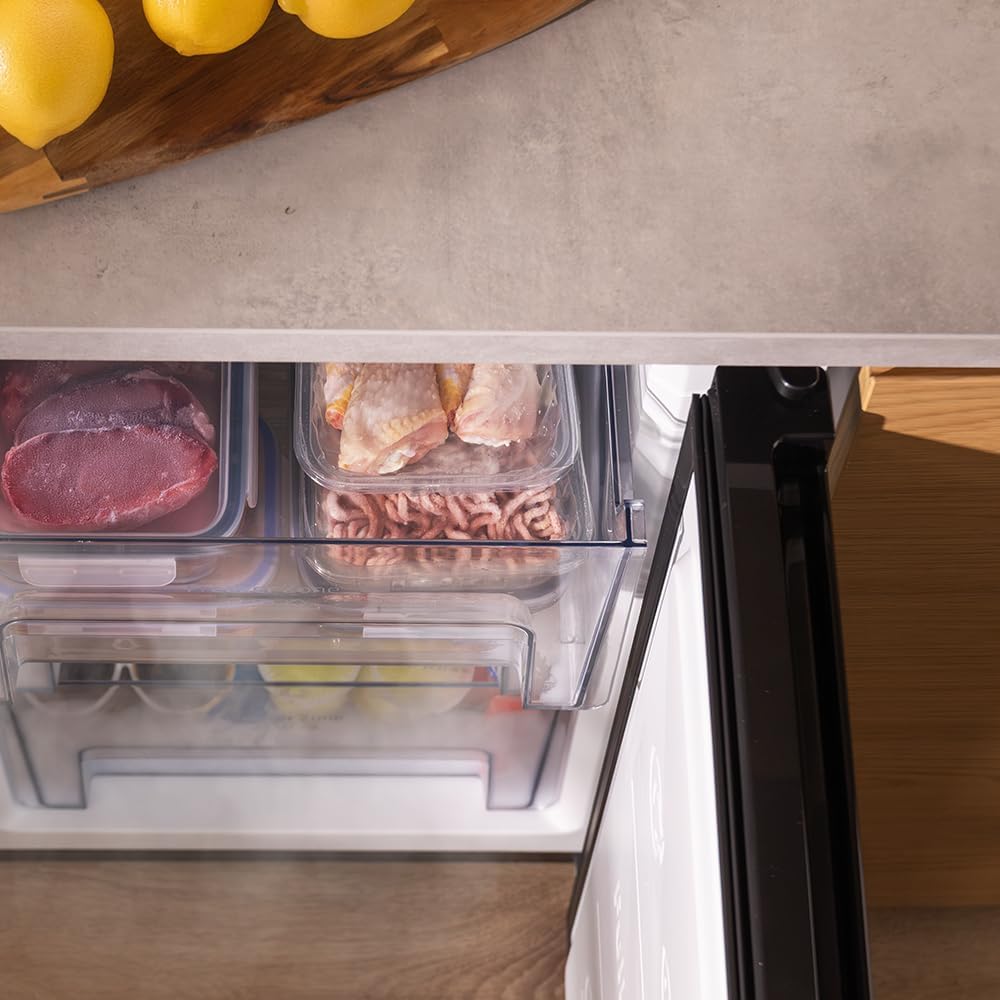 Cecotec Congelador Vertical Sobremesa 97 L Bolero CoolMarket TF 97 Inox, Clase Energética E, Diseño compacto, Puerta reversible, 3 Cajones, Medidas
