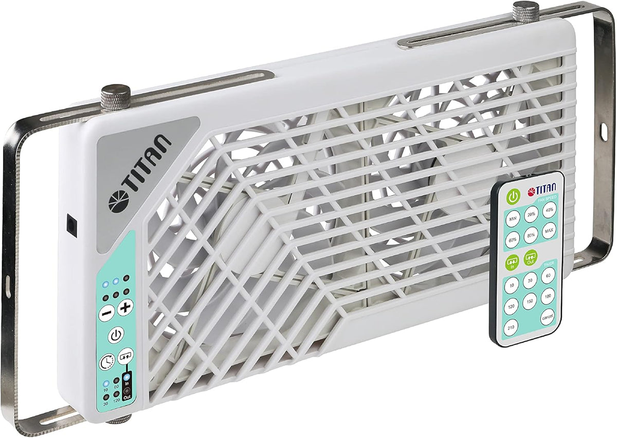 TITAN Leiser Dachventilator, 12 V Gleichstrom, 140 mm, doppelt, wendbar, Dachfensterventilator mit kabelloser Steuerung für Wohnmobil, Wohnmobil, TTC-