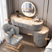 View Weiß Große Schminktisch, Kosmetiktisch mit 3 Farbmodi Beleuchtung Spiegel und Hocker, Schminktische Make Up Tisch, 5 Schubladen Frisierkommode, Sich image 5