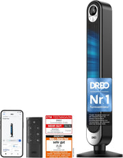 View Dreo Smart 20dB DC Motor Turmventilator Leiser, 11M Windentfernung Ventilator mit Fernbedienung,9 Stufen 4 Modi, 90° Oszillierender Standventilator image 1