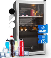 View Klarstein Mini Kühlschrank mit Glastür, Mini, für Zimmer, Getränkekühlschrank Klein mit Verstellbaren Ablagen, 80 Liter, Indoor/Outdoor Kühlschrank image 1