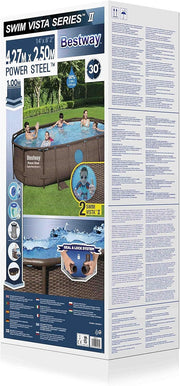 View BESTWAY - Piscina Desmontable Tubular Power Steel 427x250x100 cm Depuradora Cartucho 2.006 l/h Escalera y Cobertor Diseño Rattan image 3