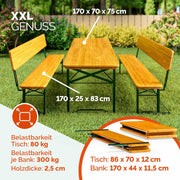 View Casaria Bierzeltgarnitur mit Lehne 170 cm Klappbar Stabil 2X Bierbank 1x Breiter Tisch Holz Biertischgarnitur Festzeltgarnitur Biergartengarnitur image 2