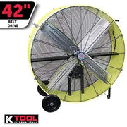 View 42′′ Belt Drive Drum Fan; Industrial, Garage, Shop, High Speed 2-Speed, Durable, Cut-Off Protection, Easy Mobility Rubber Wheels; SAFETY YELLOW. image 2