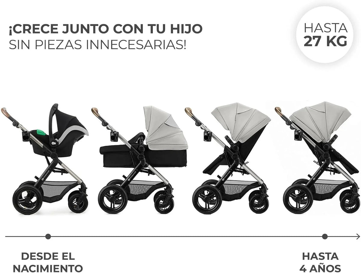 Kinderkraft MOOV XL 3 en 1, Carrito bebé hasta 27 kg, Carro, Con Asiento I-SIZE 40-75 cm, Plegable, Amortiguación, Convertible, Capazo XL, Con