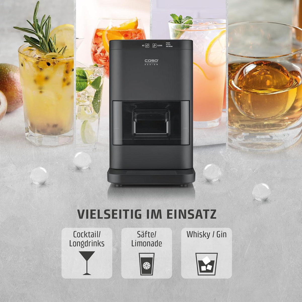 CASO IceBall Pro Eiskugelbereiter mit Kompressor - Kristallklare Eiskugeln 50-55 mm, 2 Kugeln/Stunde, 1,3 l Wassertank, Selbstreinigung, LED-Anzeige,