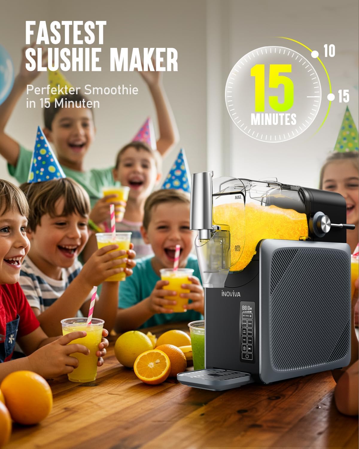 INOVIVA Slush Maschine 2.6L, kein Eis erforderlich, Slushie für Zuhause mit Selbstreinigung, 5 voreingestellte Modi, Slushies, Milchshakes, Frappés &