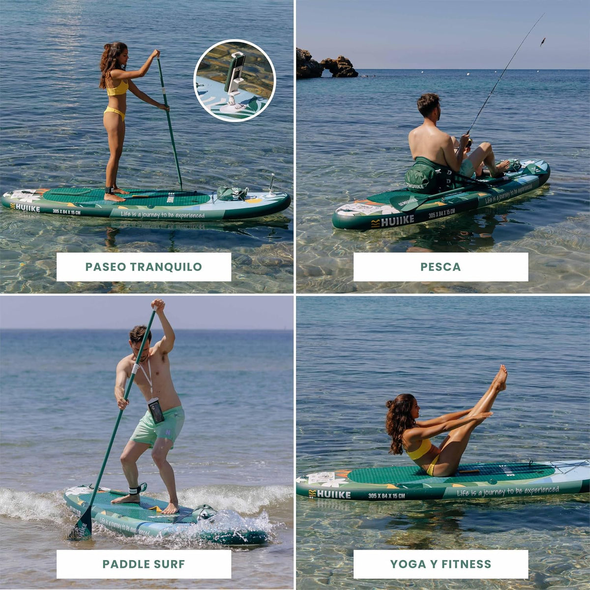 HUIIKE Tabla Paddle Surf Hinchable con Accesorios Incluidos, Remo, Quillas, Inflador. Stand Up Paddle Board Gran Estabilidad y Resistencia. 305 x 84 x