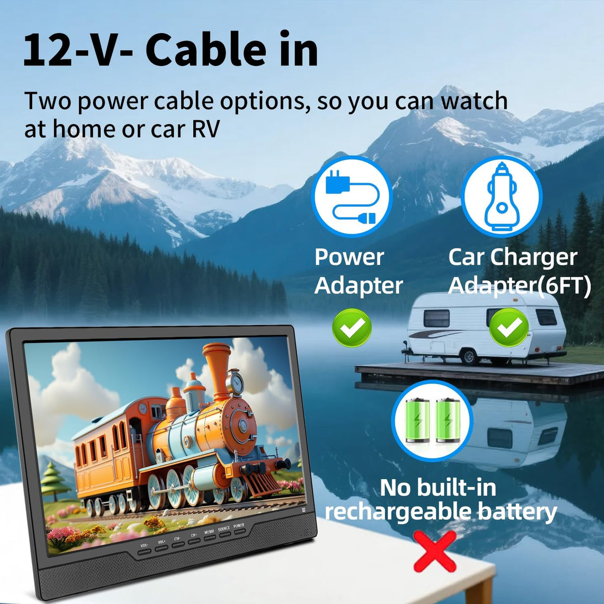 KCR Televisión, TV de 12 V con sintonizador digital DVB-T2, HDMI, USB, control remoto, portátil para dormitorio, cocina, caravana, 14 pulgadas, color