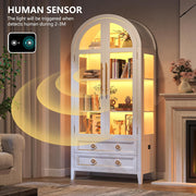 View LVSOMT Gewölbte Glasvitrine mit LED Beleuchtung, 180cm Vitrinenschrank mit Glastüren, Bogen Vitrine mit 4 Display Regale und 2 Schubladen, 3 Farbe image 5