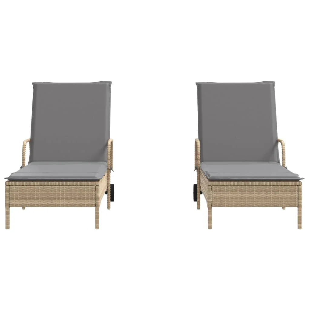 2 Uds Tumbona | Sillas Con Cojines Ratán Sintético Beige Cfw512621