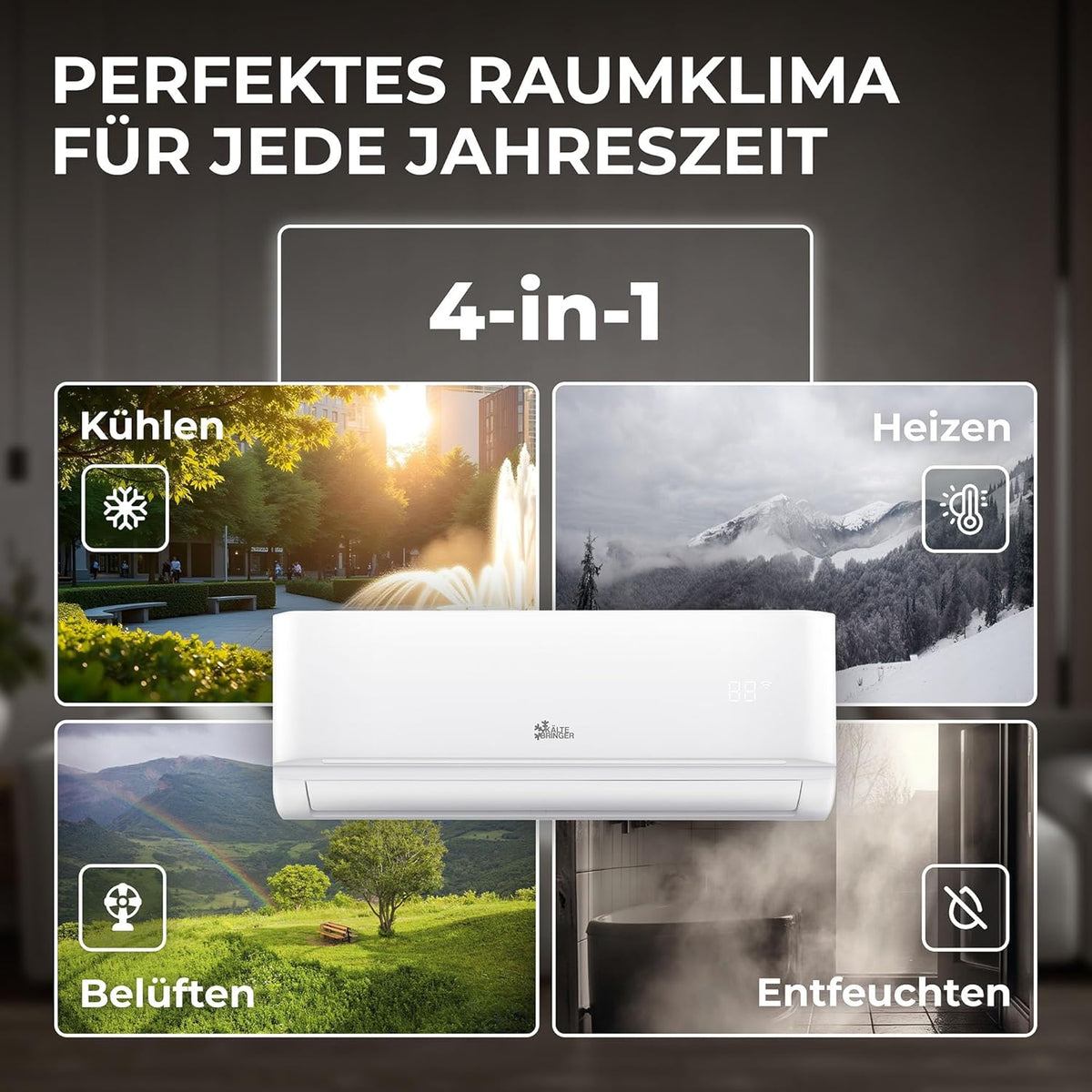 Kältebringer Multisplit Klimaanlage 2 Innengeräte - 18000 BTU - 5,3 kW - Inverter Klimagerät mit Heizfunktion, WiFi und App - sehr leise &
