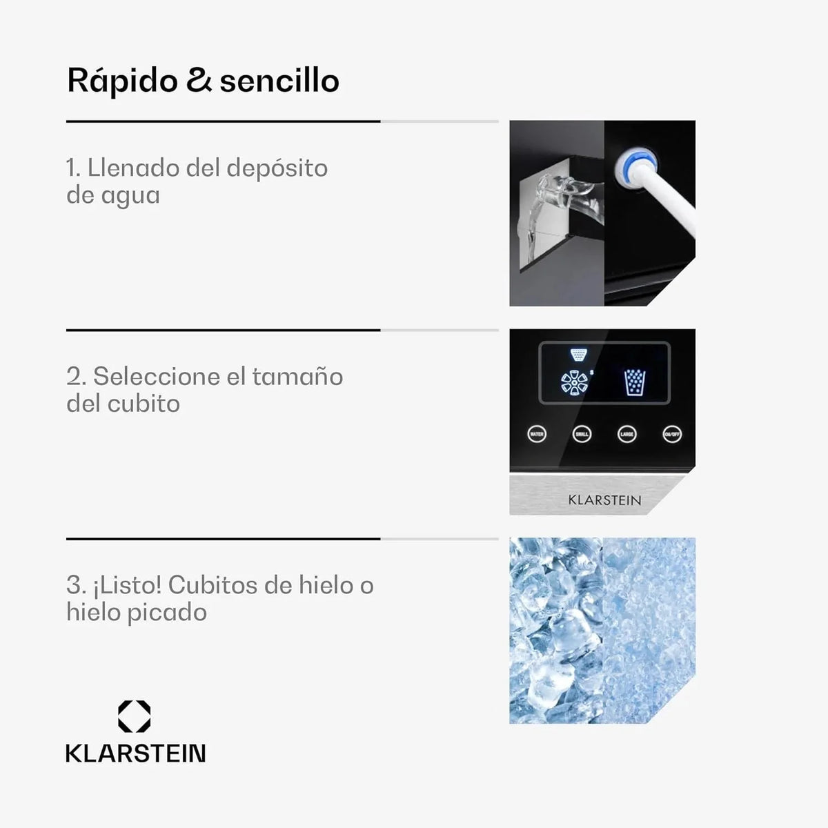 Klarstein Maquina de Hielo Doméstica, 1,8L, Gris oscuro, Ice Maker Encimera 15 kg, para Hacer Cubitos de Hielo y Picado en Casa, con Panel Táctil y