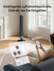View DREO Smart 102–114cm Turmventilator fürs Schlafzimmer, Höhenverstellbar, 8.4m/s, DC-Motor, 9 Stufen, 4 Modi, 90°-Oszillation, Standventilator, 20dB image 4