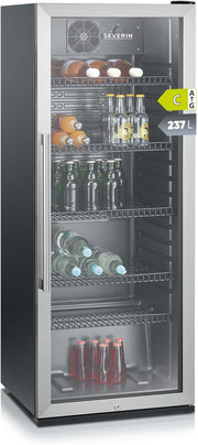 View SEVERIN Flaschenkühlschrank, mit integriertem Schloss und integrierter LED-Beleuchtung, 118 L Nutzinhalt, schwarz/silber, FSK 8840 image 1