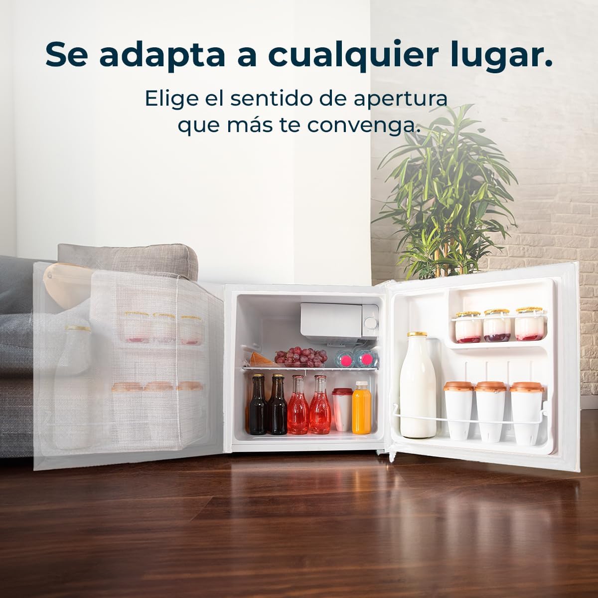 Cecotec Nevera Pequeña Frigorífico Mini Minibar 46L GrandCooler 20000 SilentCompress White E. Altura 48,7cm, 48 cm de Ancho, Bajo Consumo, Puerta