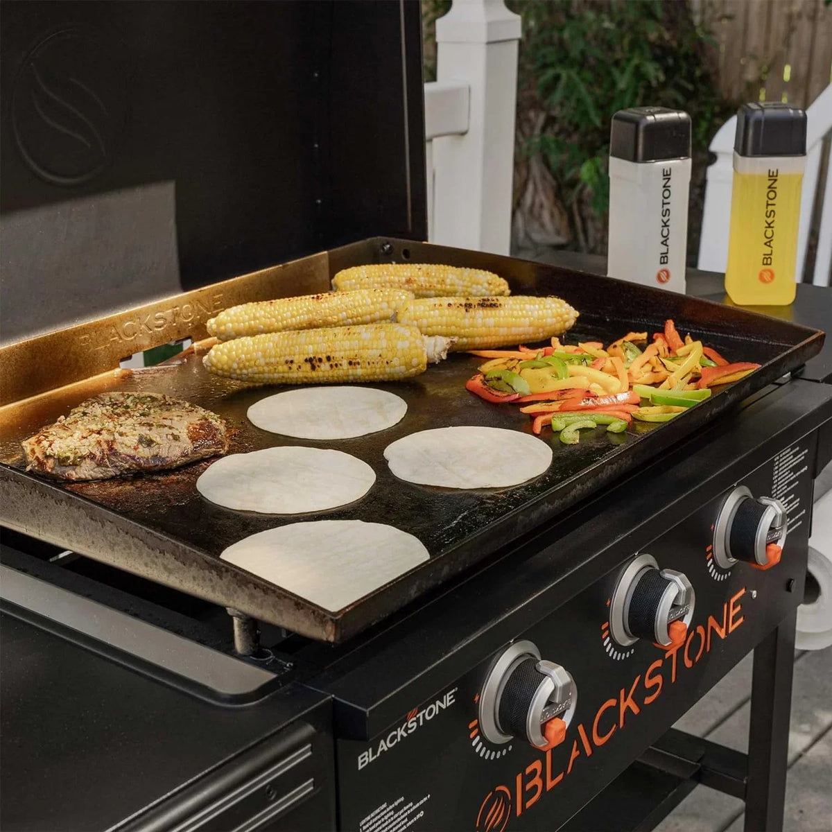 28 Inch Blackstone Griddle 2080 with Hood XL Griddle Original 3-Burner Outdoor Flat Top Grill, with Blackstone Griddle Accessories, Seasoning, and