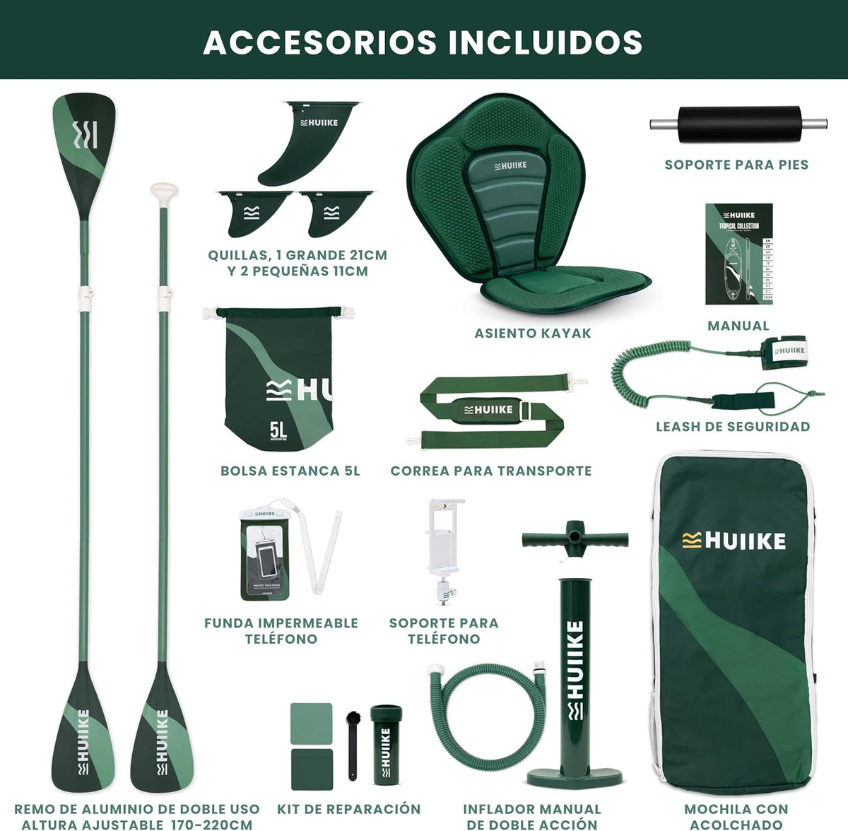 HUIIKE Tabla Paddle Surf Hinchable con Accesorios Incluidos, Remo, Quillas, Inflador. Stand Up Paddle Board Gran Estabilidad y Resistencia. 305 x 84 x