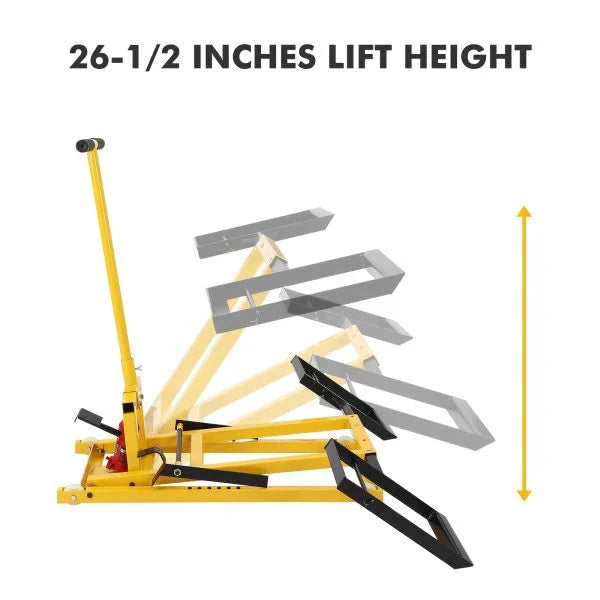 Lawn Mower Lift with Hydraulic Jack, 26 Inches Lawn Mower Lift, Welded Solid Steel Construction, Weight Capacity 500 LBS, for Riding Lawn Mowers