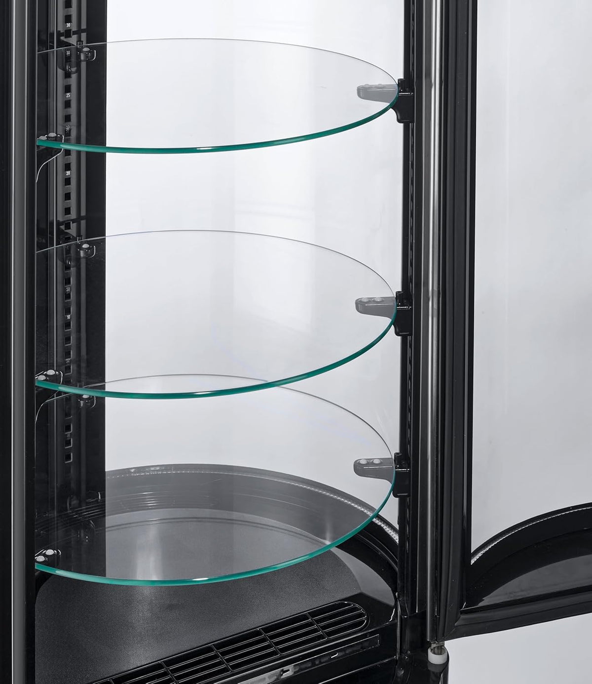 METRO Professional Kuchen-Vitrine GRV1100, Gastro, Edelstahl/Glas, 100 L, Umluftkühlung, 490W, Temperaturanzeige, automatisches Abtauen, rund, silber,