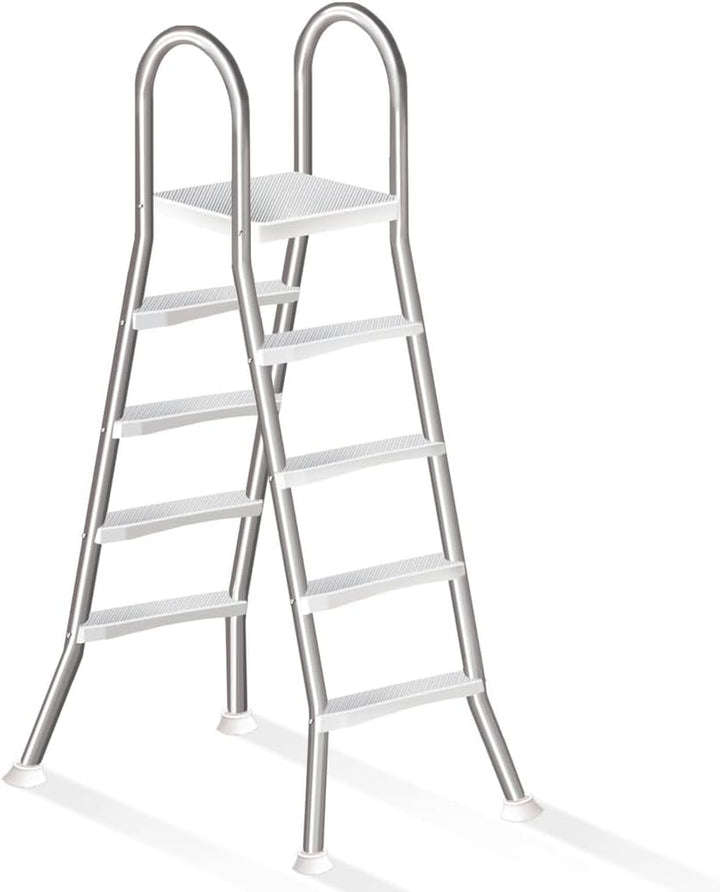 4 Stufige Poolleiter Edelstahl, Pooltreppe für Aufstellpool, Poolleiter 132 cm Poolhöhe, Pool Treppe, Poolstufen für Aufstellpools, Schwimmbadleiter