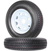 View Set of 2 Trailer Tires Rims 175-80 5 Lug 6PR White Spoke Wheel Load Range C image 1