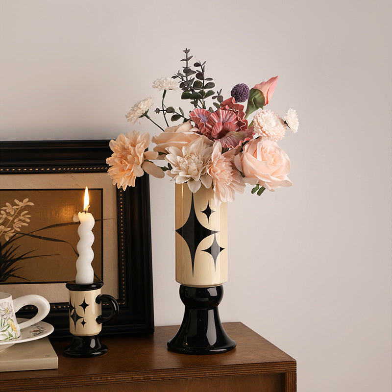 Modern Ceramic Decorative Vase and Candle Holder Set for Tabletop Home Decor
