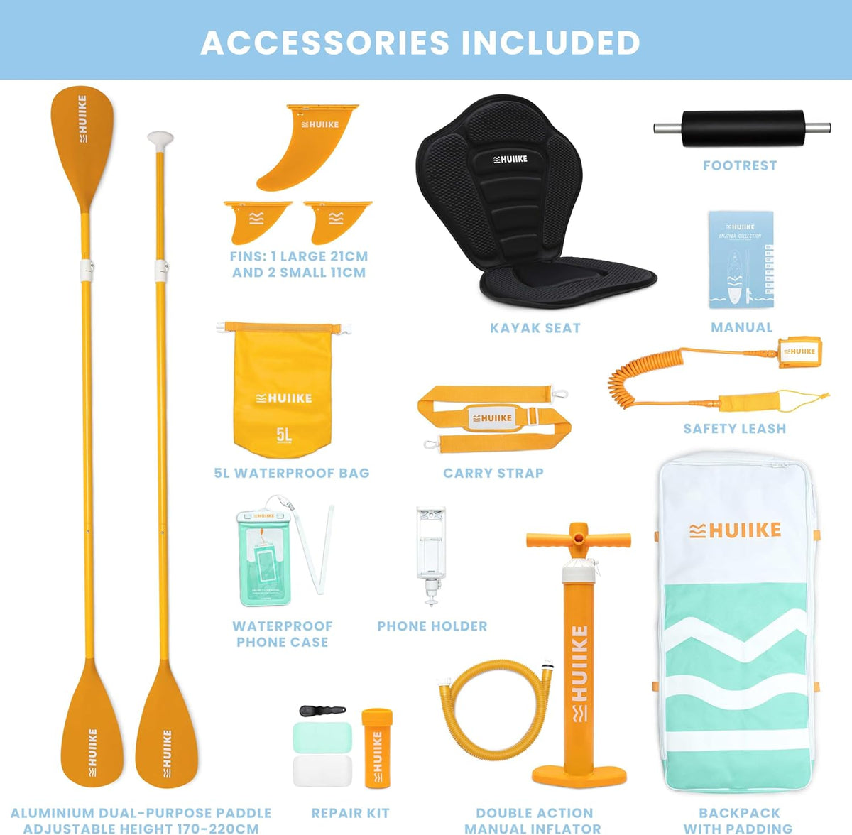 HUIIKE Inflatable Paddle Board for Adults with Accessories Included, Oar, Fins, Pump. Stand Up Paddleboard Great Stability and Resistance. 10’ x 33" x