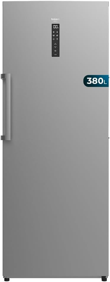 Cecotec Congelador Vertical de 380L Bolero CoolMarket UF 380 inox D. 1950W, Motor Inverter Plus, Bajo Consumo, Total No Frost, Display door,