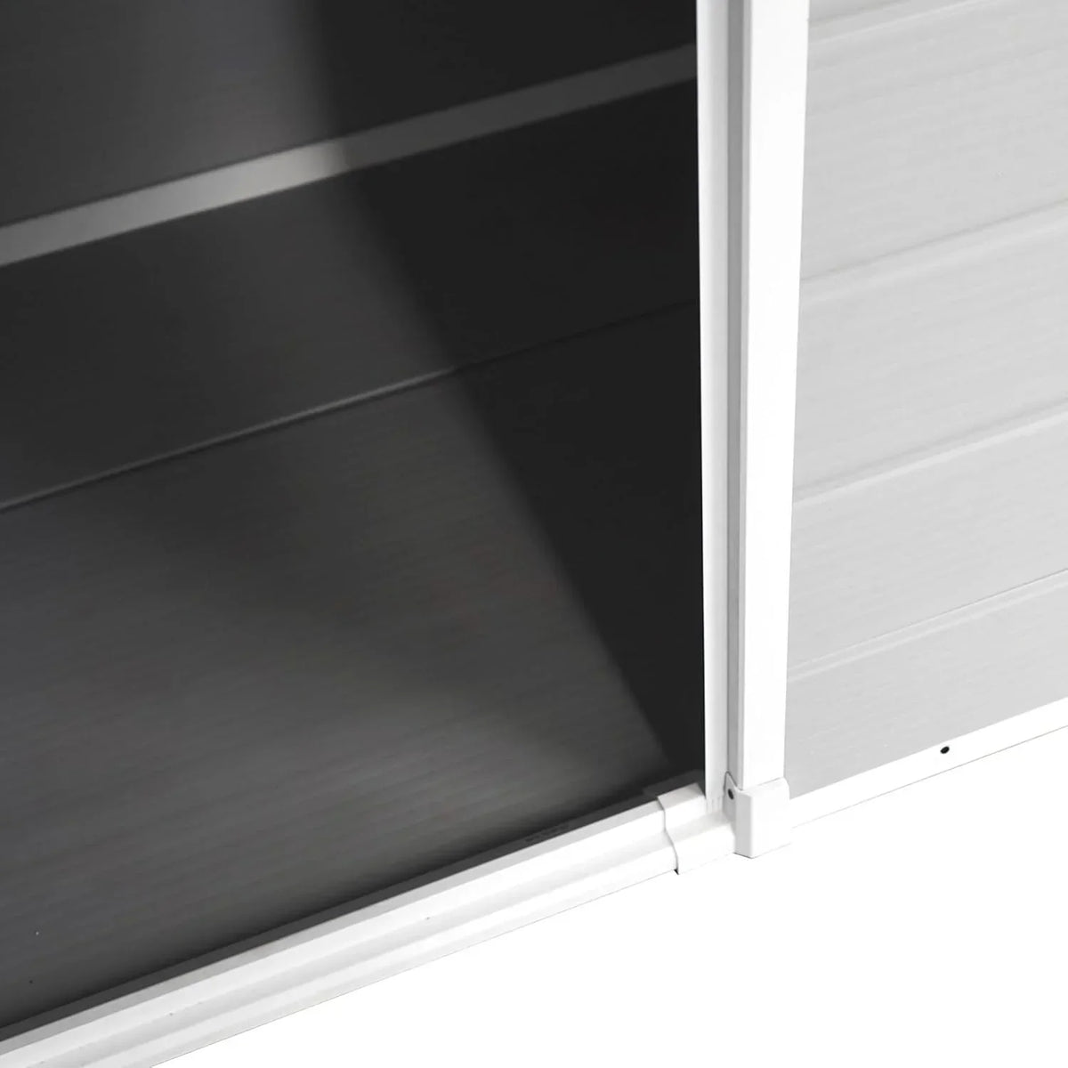 Wasabi - Caseta de Resina Jardín Unit 1.4 – Ventana Luz Natural - Suelo Incluido - Paneles 12mm de Espesor - Gris Blanco - Cobertizo PVC Almacenaje