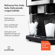 View Klarstein Maquina de Hielo Doméstica, 1,8L, Gris oscuro, Ice Maker Encimera 15 kg, para Hacer Cubitos de Hielo y Picado en Casa, con Panel Táctil y image 2