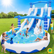 View Hüpfburg XXL mit 2 Wasserrutsche für Gewerblichen Erwachsene & Kinder, Aufblasbare Bouncy Castle für Indoor Outdoor mit Gebläse Größe Pool Rutsche image 1