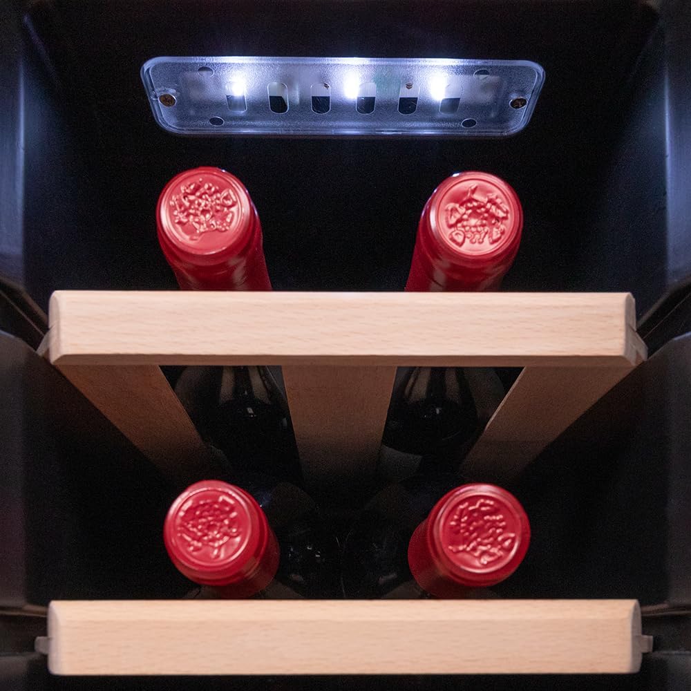 Cecotec Vinoteca Libre Instalación Bolero GrandSommelier 1250 CoolWood. Nevera para vinos con capacidad para 12 botellas, temperatura ajustable de 8-
