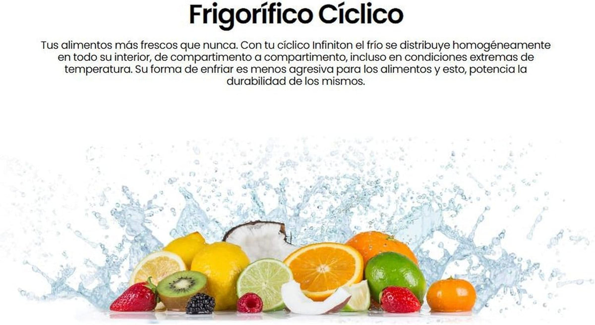 INFINITON Frigorifico Dos Puertas FG-A145B, 200 Litros, 143 cm de Altura, Defrost, LED Interior, E, Diseño con Tirador Integrado, Ancho 55 cm,