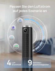 View DREO Smart 102–114cm Turmventilator fürs Schlafzimmer, Höhenverstellbar, 8.4m/s, DC-Motor, 9 Stufen, 4 Modi, 90°-Oszillation, Standventilator, 20dB image 6