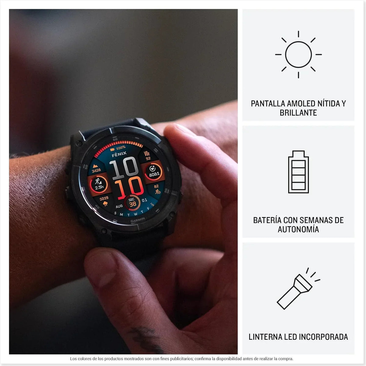 Garmin fēnix 8-51mm - Reloj de Alto Rendimiento GPS Multideporte con Pantalla táctil AMOLED, Linterna LED, Altavoz y micrófono Integrados, Mapas y