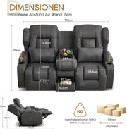 View 2er Relaxsessel mit Liegefunktion Fußteil, Zweisitzer Fernsehsessel 2 Sitzer TV Sessel mit Konsole, Manuell Verstellbar Doppel Kinosessel bis 360 kg ( image 3