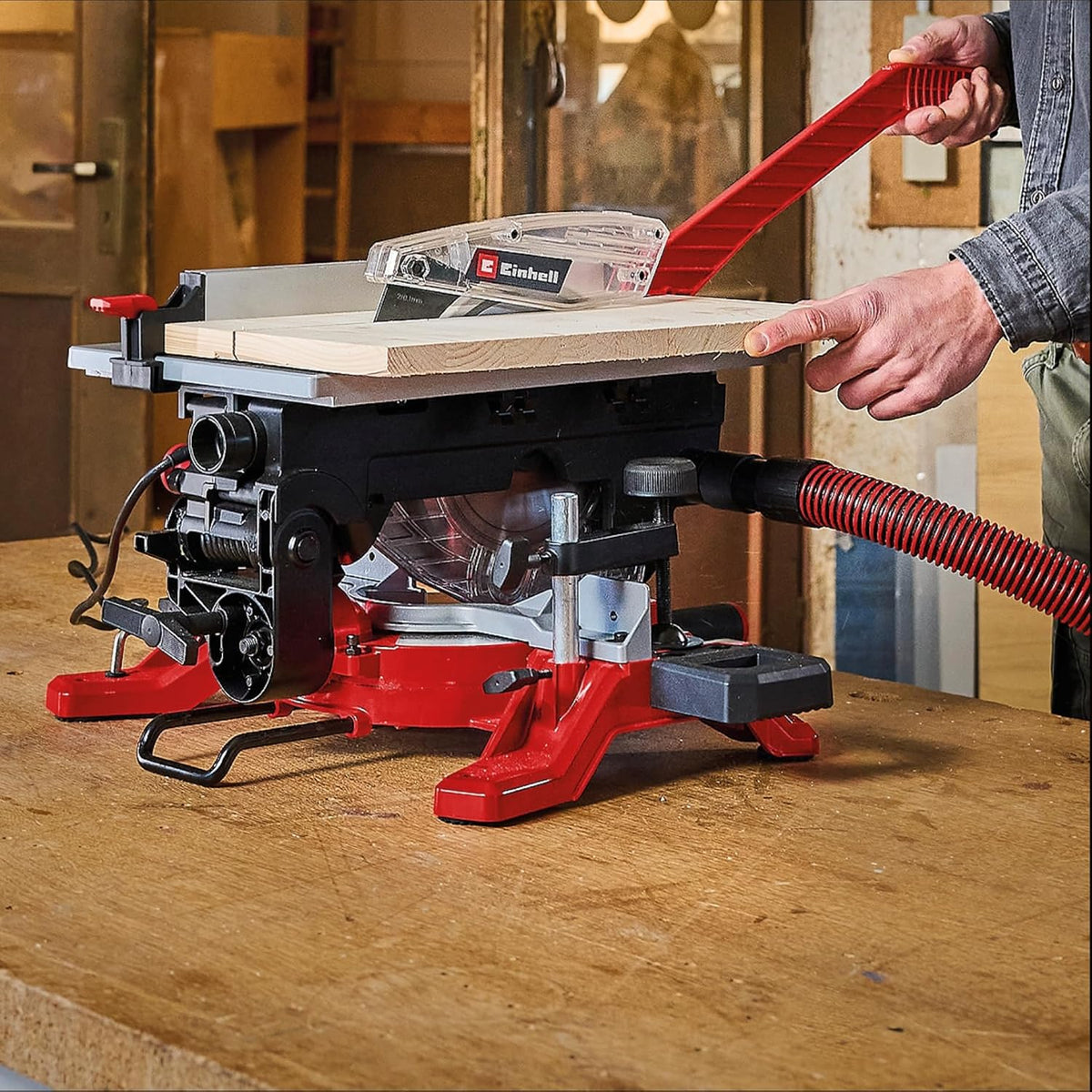 Einhell Sierra ingletadora y tronzadora y mesa TE-MS 216 T (1500W, hoja de sierra de Ø216mm, ancho de corte 120mm, profundidad 55mm, incl. láser de