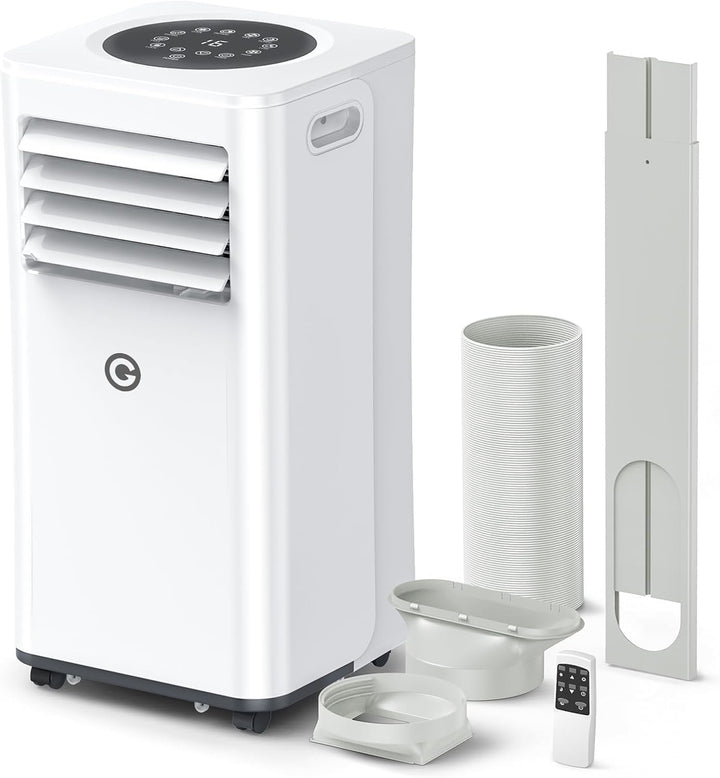 9000 BTU Aire Acondicionado Portátil, 4 en 1: Refrigeración, Ventilador, Deshumidificador y Modo Sueño, Silencioso, con Mando, Temporizador 24h y Kit