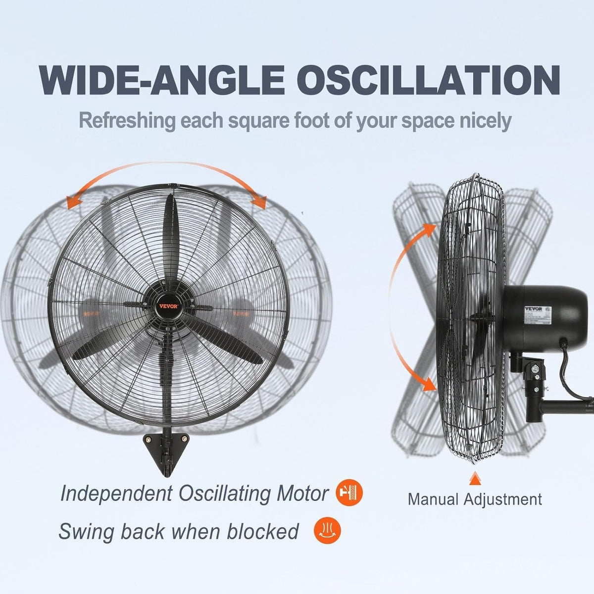 VEVOR Nebelventilator, 61,6 cm oszillierender, wasserdichter Ventilator, 3 Geschwindigkeiten, 7000 CFM, gewerblicher oder privater Ventilator zur