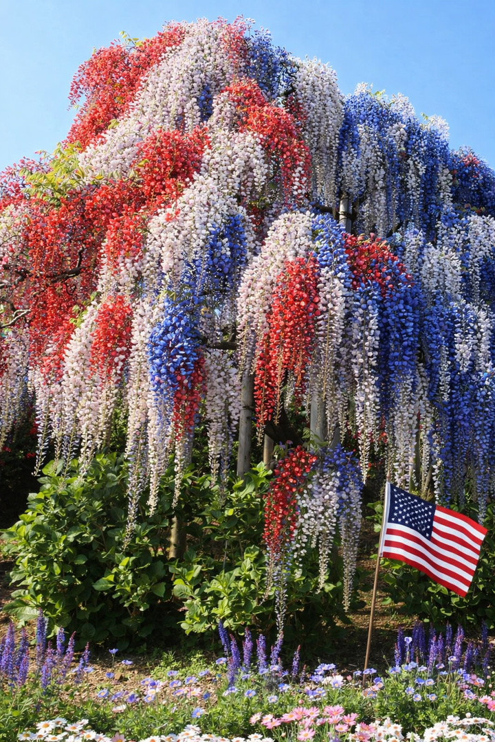 🇺🇸 Celebrate America’s 250th with Red, White & Blue Wisteria Seeds 🌸